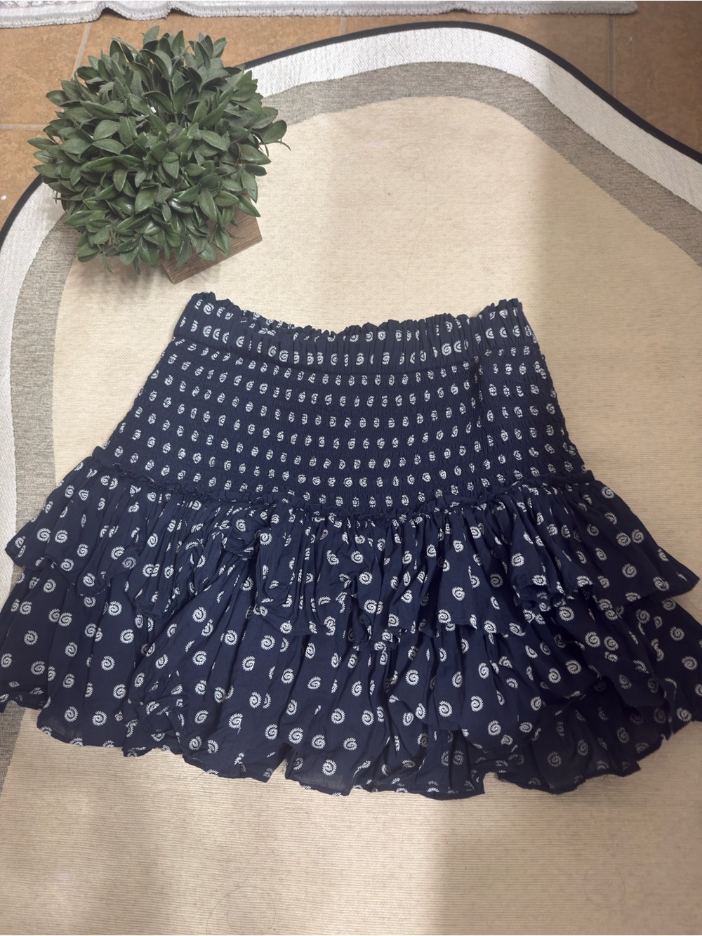 LOFT Navy Blue Printed Ruffle Skater Skirt